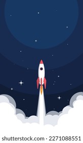 Rocket launch design. Business startup concept, vector illustration.