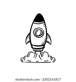 Rocket launch doodle line icon abstract sketch illustration for business and start up web 