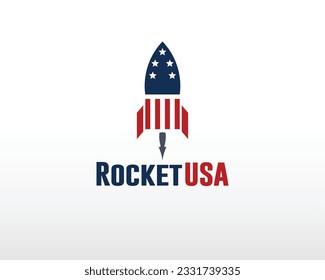 Rocket Launch: Dynamic logo in American colors symbolizing progress and ambition