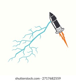 Lanzamiento de cohete con ilustración de rayo eléctrico 
