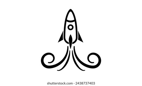 Rocket launch emblem, black isolated silhouette
