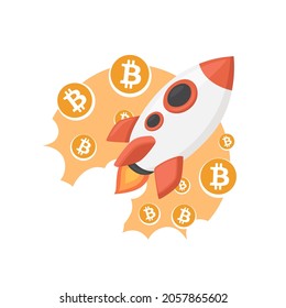 Rocket Launch Emoji Icon Illustration. Go To The Moon Bitcoin Vector Symbol Emoticon Design Doodle Vector.