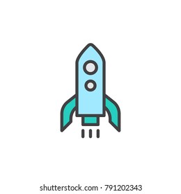 Rocket launch filled outline icon, line vector sign, linear colorful pictogram isolated on white. Business startup rocket symbol, logo illustration. Pixel perfect vector graphics