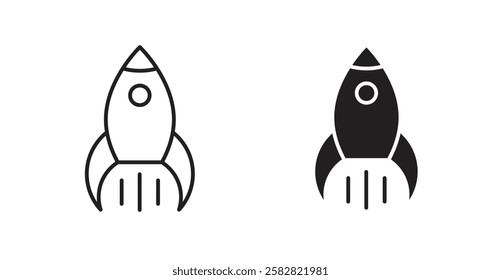 Rocket launch filled and outlined icons vectors on white background