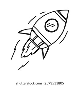 Rocket launch with fire outline illustration