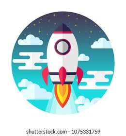 Rocket launch flat design. Vector illustration.