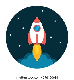 Rocket launch flat icon. Start up concept