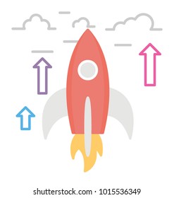 
Rocket launch, flat icon startup launch.

