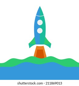 Rocket launch, flat icon. Vector illustration 