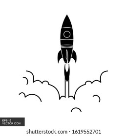 Rocket Launch. Flat style silhouette icon design with a white background. Vector illustration.