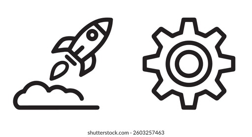 Rocket Launch and Gear Icon - Technology and Innovation Concept

