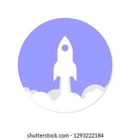 Rocket launch, graphic design template, spaceship icon, circle logo, vector illustration