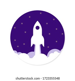 Rocket launch, graphic design template, spaceship icon, circle logo, vector illustration