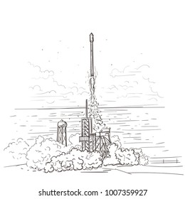 Rocket Launch Hand Drawn (Vector)