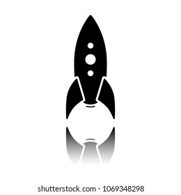 rocket launch icon. Black icon with mirror reflection on white background