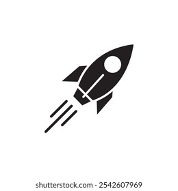 Icono de lanzamiento de cohete signo de Vector en blanco y negro