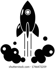 Rocket launch icon can be used to illustrate cosmic topics or a business startup, launching of a new company
