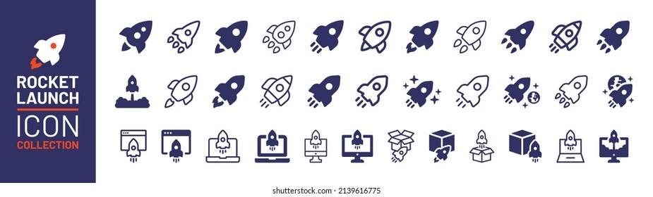 Rocket launch icon collection. Startup symbol vector illustration.