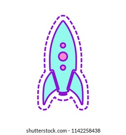 rocket launch icon. Colored sketch with dotted border on white background