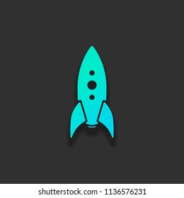 rocket launch icon. Colorful logo concept with soft shadow on dark background. Icon color of azure ocean