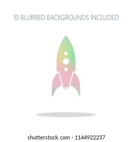 rocket launch icon. Colorful logo concept with simple shadow on white. 10 different blurred backgrounds included