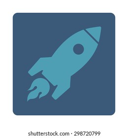 Rocket Launch icon from Commerce Buttons OverColor Set. Vector style is cyan and blue colors, flat square rounded button, white background.