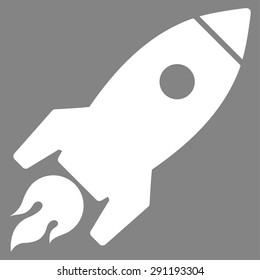 Rocket Launch icon from Commerce Set. Vector style: flat symbol, white color, rounded angles, gray background.
