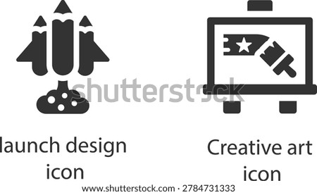 Rocket launch icon with creative art symbol on computer screen illustration