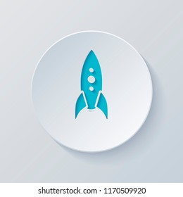rocket launch icon. Cut circle with gray and blue layers. Paper style