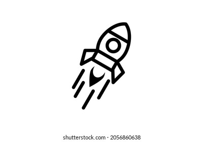 Einfach rockiges Startsymbol für Raketen, schwarz und weiß, Vektorgrafik 
