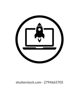 Rocket launch icon displayed on computer screen set.