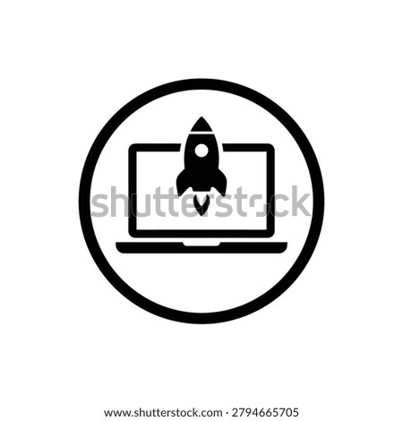 Rocket launch icon displayed on computer screen set.