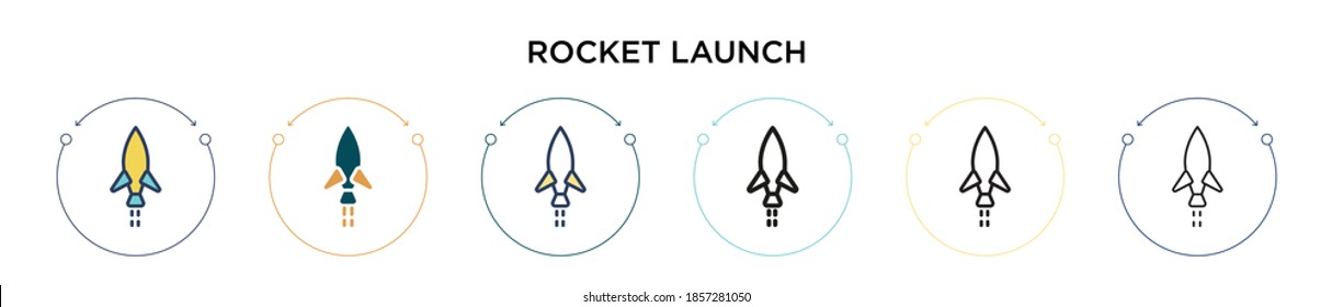 Rocket launch icon in filled, thin line, outline and stroke style. Vector illustration of two colored and black rocket launch vector icons designs can be used for mobile, ui, web