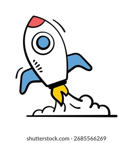 Ícone de lançamento de foguetes para start-ups financeiras, crescimento de negócios, investimento.