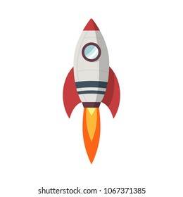 Raketenstart-Symbol in flachem Design auf weißem Hintergrund