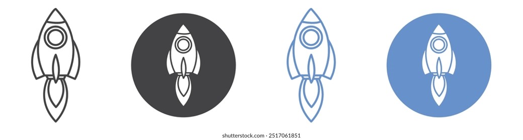 Rocket launch icon flat line symbol set.