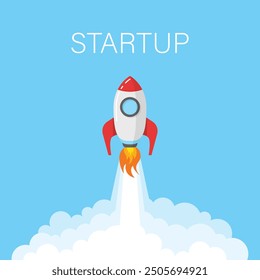 Rocket launch icon in flat style. Space ship vector illustration on isolated background. Spaceship sign business concept.