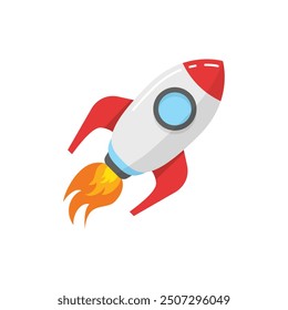 Rocket launch icon in flat style. Space ship vector illustration on isolated background. Spaceship sign business concept.