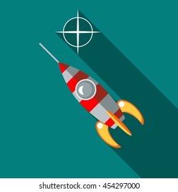 Rocket launch icon in flat style on a turquoise background