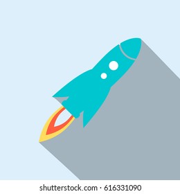 Rocket launch icon in flat style. Vector illustration for web design