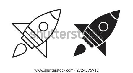 Rocket launch icon glyph and line set thin line symbol concept.