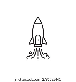 Rocket launch icon line art illustration with innovation blastoff technology