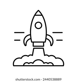 Plantilla de diseño de línea de icono de lanzamiento de cohete aislada