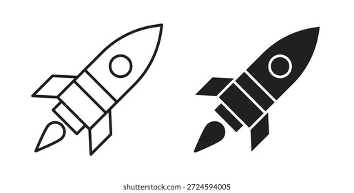 Icono de lanzamiento de cohete con versiones de línea y silueta.