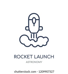 Rocket launch icon. Rocket launch linear symbol design from Astronomy collection.