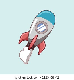 Ilustración del logotipo del icono de lanzamiento del cohete en estilo de caricatura