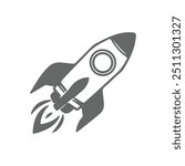 Rocket Launch icon logo vector illustration Design. Rocket icon spaceship logo. Rocket ship launch icon with fire isolated on white background. Silhouette vector.