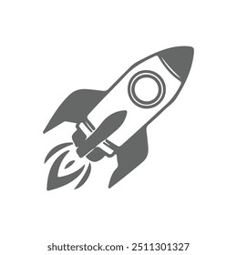 Rocket Launch icon logo vector illustration Design. Rocket icon spaceship logo. Rocket ship launch icon with fire isolated on white background. Silhouette vector.