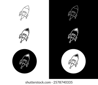 Rocket Launch Icon – Monoline Custom Hand-Drawn Style with Editable Stroke. Business Growth and Startup Success Illustration.