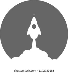Rocket launch icon on black background